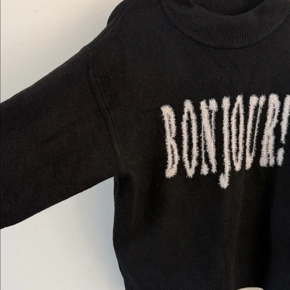 a new day Black Cowl Neck Sweater with White 'Bonjour' Detail - Picture 6 of 6